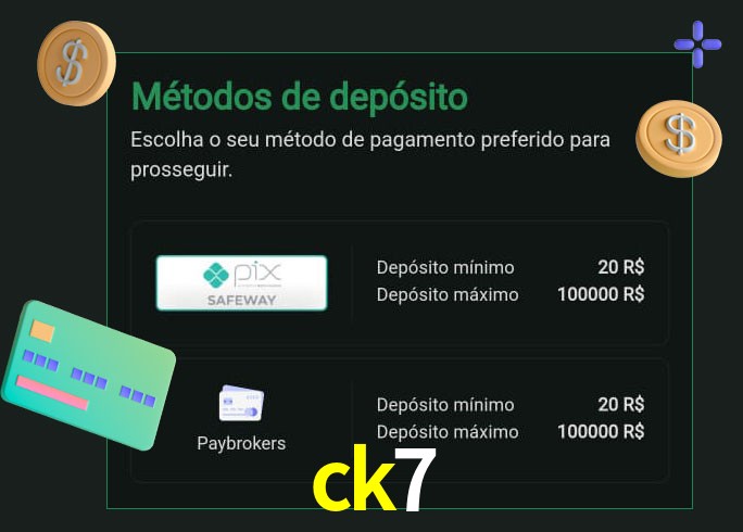 O cassino ck7 oferece uma grande variedade de métodos de pagamento